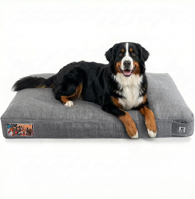 Sytopia 47 Inch Durable Dog Beds for XXL Dogs, Waterproof Pet Crate Pad with Machine Washable Removable Cover, Great for Indoor, Outdoor, Crate, Patio Use, Grey