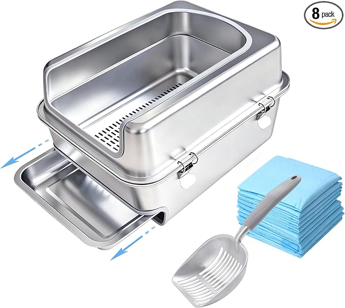 Pull-Out Sifting Cat Litter Box with Lid for Pine Pellets (17.5" L x 13.6" W x 10" H)