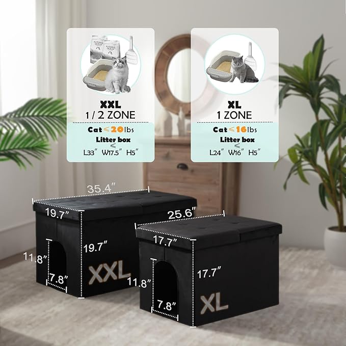 MEEXPAWS Cat Litter Box Enclosure Furniture Hidden Extra Large, Lift Design Lid Velvet Cat Washroom Bench Storage Cabinet | 35.4x19.7x19.7 in | Dog Proof|Urine Proof Inside|Quick Assembly| Easy Clean