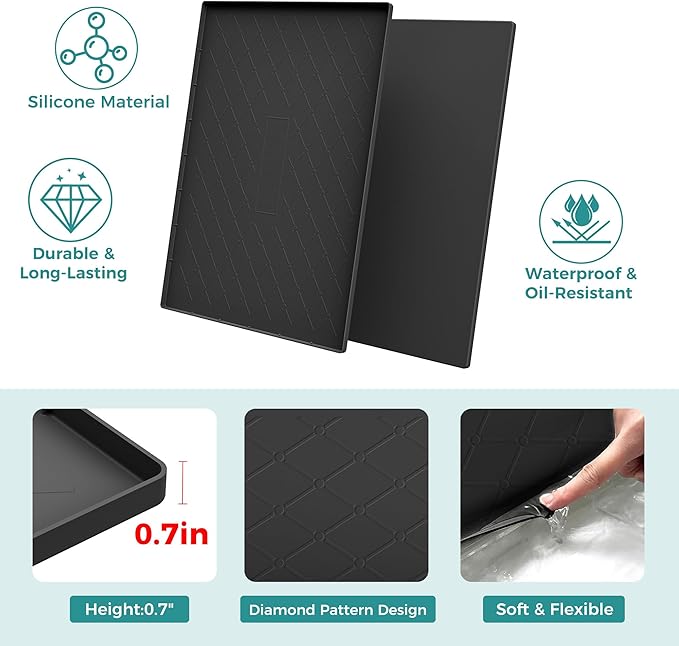 URMONA 28" x 19" Waterproof Silicone Mat in Multiple Sizes & Colors, Under Sink Mat for Kitchen & Bathroom, Pet Food Pad for Dogs & Cats, Kitchen Cabinet Liner, Multi-Purpose for Storage(Beige)