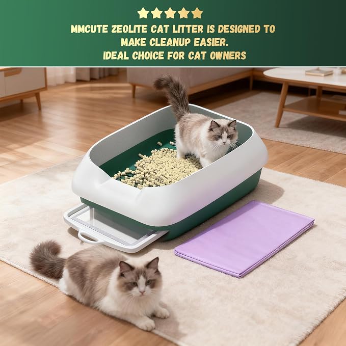 IMMCUTE Zeolite Litter Pellets, 18lb Bag Lasts 120 Days, Odor Control Cat Litter Pellets with Extra 10 Ct Pee Pads, Non Clumping Cat Litter, Low-Tracking, Unscented