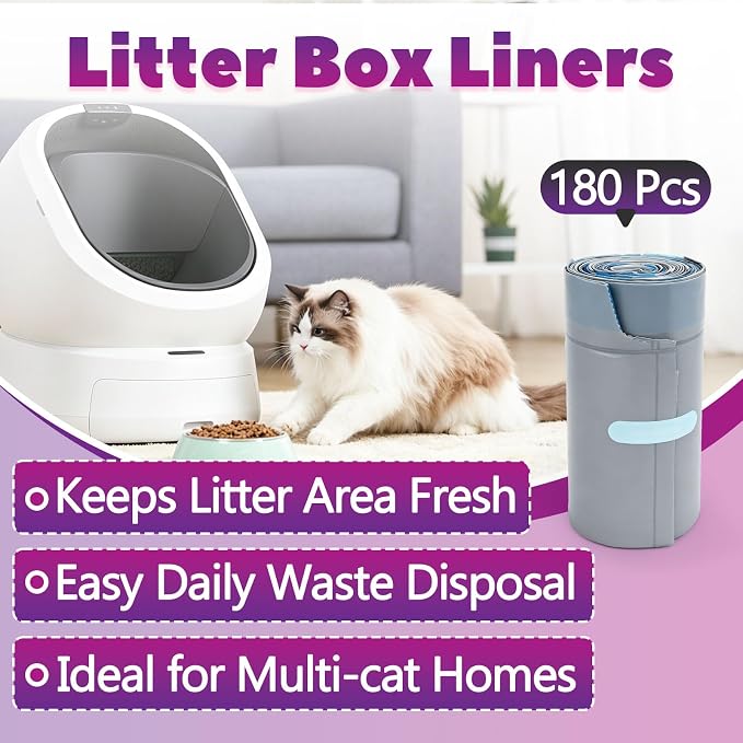 180Pcs Litter Box Liner Compatible with PETLIBRO Luma Automatic Cat Box | Thick Drawstring Liners for Waste Drawer