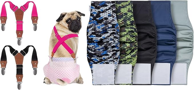 Pet Soft Dog Belly Bands Camo XS + Dog Suspenders 2 Pieces XS