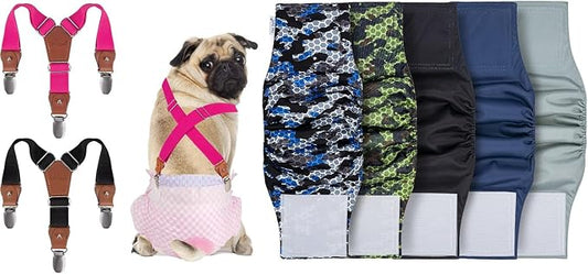 Pet Soft Dog Belly Bands Camo XS + Dog Suspenders 2 Pieces XS