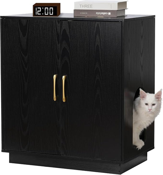 Gitelsnour Litter Box Enclosure, 30.9'' High Large Litter Box Furniture, Modern Cat Litter Box Enclosure with Hidden Storage, Side Table, End Table, Black GCLB003BK