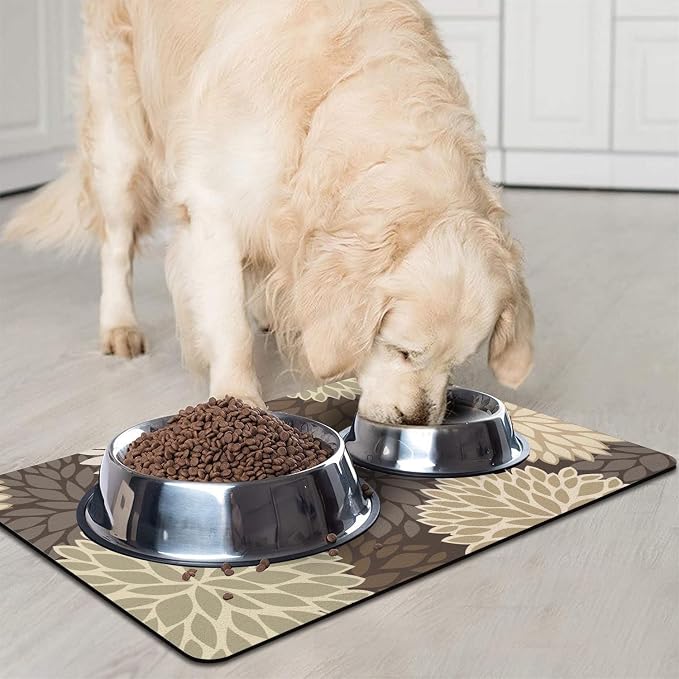 Dog Food Mats for Floors, Absorbent and Quick-Drying Pet Cat Food Mat,Anti-Fouling and Easy-to-Clean Pet Feeding Mat,Dog Bowl Mat for Messy Drinking Water Bowls.12x20, Bohemia Dahlia Floral Style