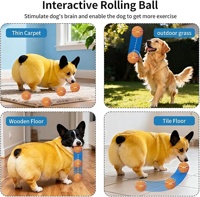 Smart Interactive Dog Toy Ball - Automatic Moving Bouncing Rolling Ball with 3 Modes & RGB Lights, Durable E-TPU Motion Activated Dog Toys for Small Medium Dogs, Keep Busy & Boredom Relief (Orange)