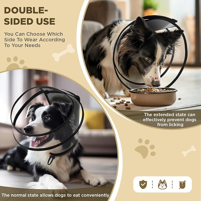 Transparent Dog Cone Collar for After Surgery,Dog Alternative Cones for Small Large Medium Size Dogs,Adjustable Depth Pet Recovery Collars,Elizabethan Collar for Dogs Stop Licking Wound-XXL