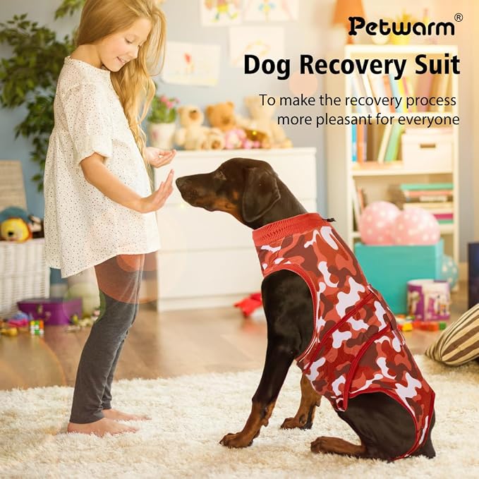 PetWarm Dog Recovery Suit, Dog Sweaters's Inner Clothes for Surgery Recovery Pet Surgical Pajamas Female Male for Spay Neuter, Camouflage Pattern, Red, L