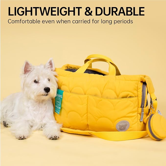 Macaron Cloud Pet Carrier Bag for Small Dogs and Cats, Lightweight Handheld Shoulder Crossbody Puppy Carrier with Storage Pocket, Breathable Expandable Pet Travel Carrier for (Yellow)