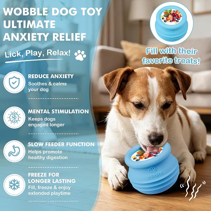 Treat Dispensing Dog Toy, Long-Lasting Interactive Puzzle Toys for Dogs, Stuffable Dog Enrichment Frozen Lick Treat Toy for Boredom, BPA Free Silicone Fetch Catch Chew Toy (Light Blue,L)