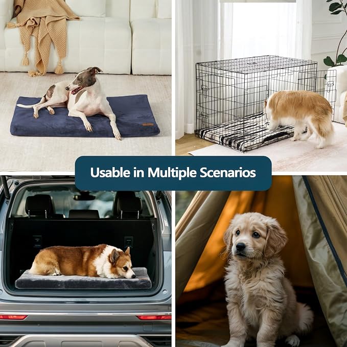LIORCE Dog Bed for Small Dogs - Puppy Dog Crate Pad with Removable Washable Cover and Waterproof Lining - Memory Foam Dogs Kennel Mat - Reversible Pet Bed (Cool & Warm), 24 x 18, Dark Grey