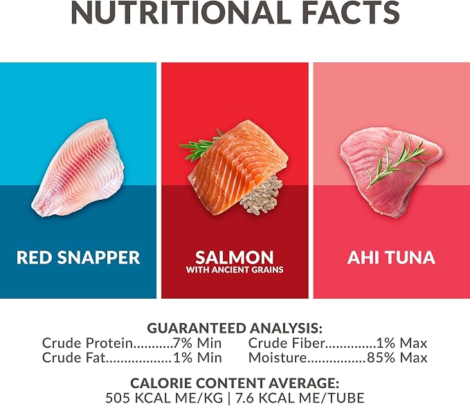 Wild Eats Lickable Cat Treats Exotic Fish Variety Pack 12ct - Ahi Tuna, Wild Pink Salmon, Red Snapper - Puree Bisque