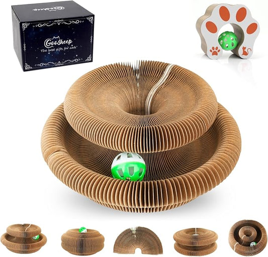 Goosheep 1 Pack Kitty Kurlz Interactive Cat Toys for Indoor Cats, Kitty Curls Magic Organ Cat Scratching Post, Cardboard Cat Scratcher Pad Ball Scratcher Board