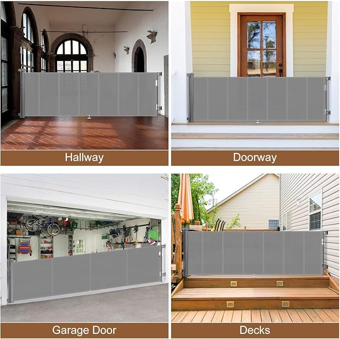 Miumoon 100 inch Retractable Baby Gates 34 inch Tall, Retractable Gate with Reinforced Strip Design to Prevent Crawling Through, 8 FT Extra Wide Retractable Dog Gate for Indoor/Outdoor