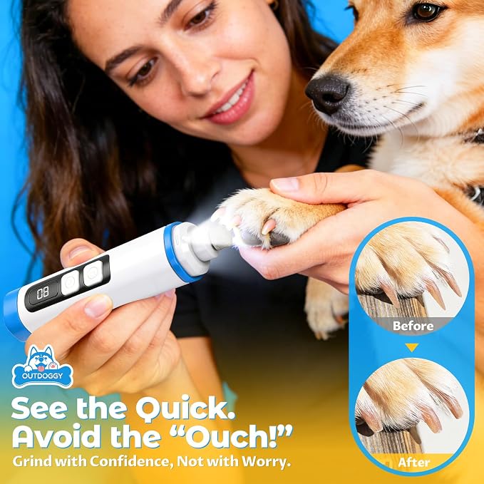 Ultra Quiet Dog Nail Grinder with LED Light & Safety Guard - Upgraded 3-Speed Rechargeable Dog Nail Trimmer for Painless Grooming of Dogs & Cats, (Small, Medium, Large)