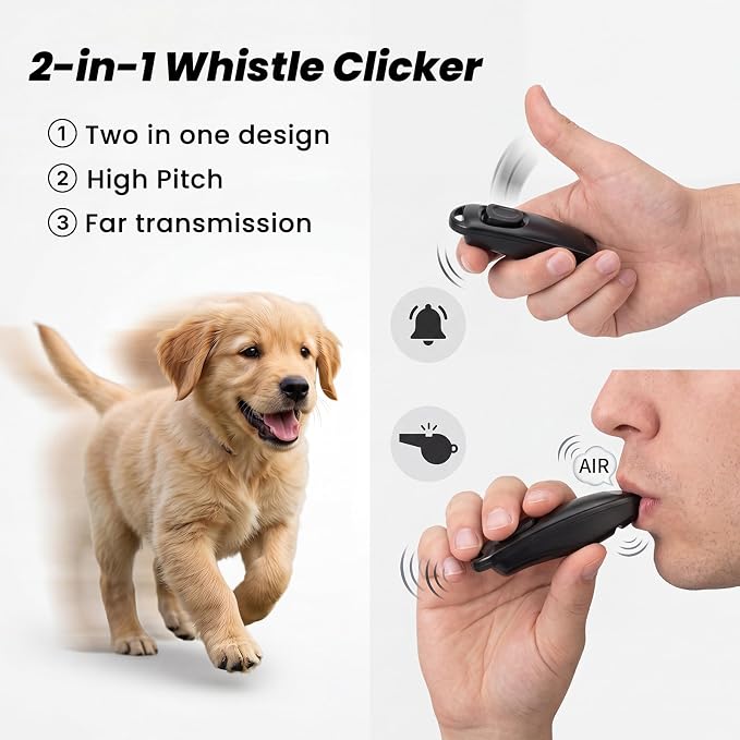 Dog Training Kit - Pet Training Waist Bag Built-in Poop Bag Holder, Dog Treat Pouch with Magnetic Closure, Dog Poop Bag, 2-in-1 Whistle Clicker, Ultrasonic Silent Whistle, Puppy Training Clickers