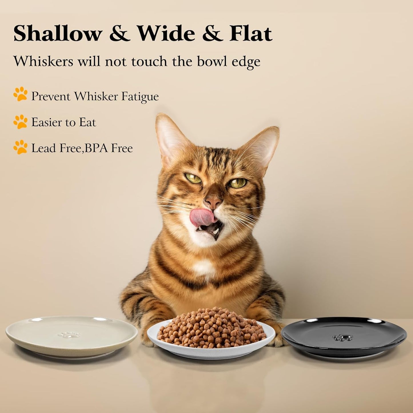 3PCS Cat Food Bowl,Ceramic Cat Dish for Indoor Cats,Wide Shallow Cat Bowls for Dry and Wet Food,Anti Whisker Fatigue Cat Plates for Kitten Cats or Dogs