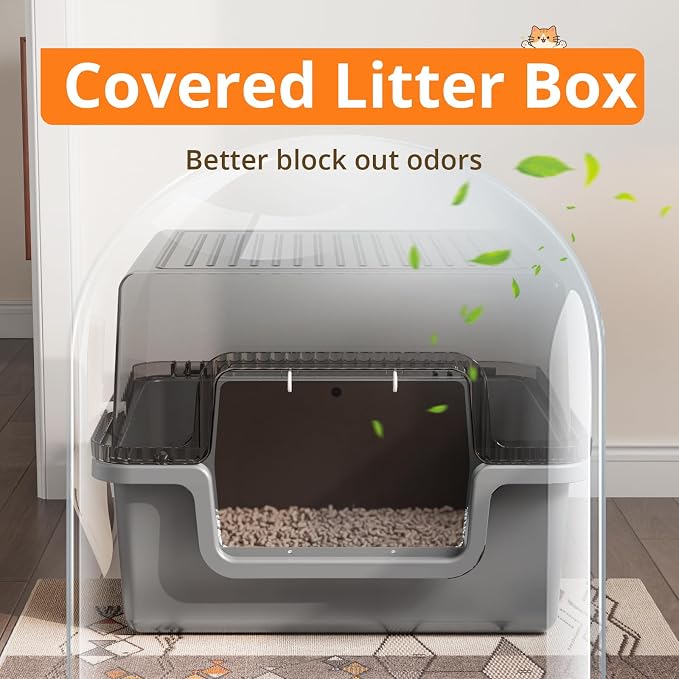 Oneluck XXL Covered Cat Litter Box with Scoop,Easy to Clean,Extra Large Non-Stick Pan for Multi-Cat Households (21" L x 21" W x 16" H)