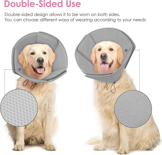 AOFITEE Soft Dog Cone, Adjustable Cones for Dogs After Surgery, Comfy Dog Cone Collar Alternative to Stop Licking, Elizabethan Recovery Collar for Large Dogs(Grey,Large)