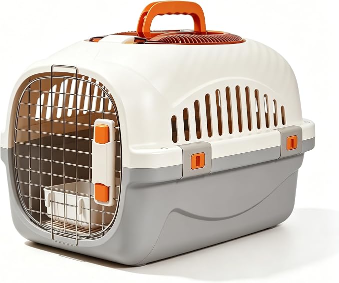 Cat Carrier Airline Approved, Portable Pet Travel Crate with Anti-Stress Design for Cats & Small Dogs, Car Safe Kennel with Top Window (Grey)