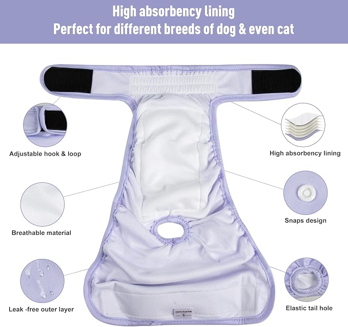 3 Pack Washable Female Dog Diapers,Reusable Diaper for Doggie,Highly Absorbent Dog Diaper,Adjustable Leakproof Puppy Diapers Skirt for Heat,Incontinence,Period Doggy Nappies XL