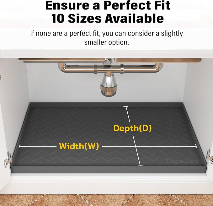 TigeJoy Under Sink Mat 28" x 22", Silicone Mats in Kitchen Bathroom Organizers and Storage, Waterproof Protector for Drawer Shelf and Cabinet Liner, Flexible Drip Tray