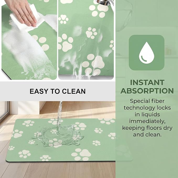 Pet Feeding Mat Dog Cat Food Mat Absorbent No Stains Quick Dry Rubber Bottom Anti-Slip Water Bowl Mats Easy to Clean for Indoor Pet Placemats Water Dispenser Mat
