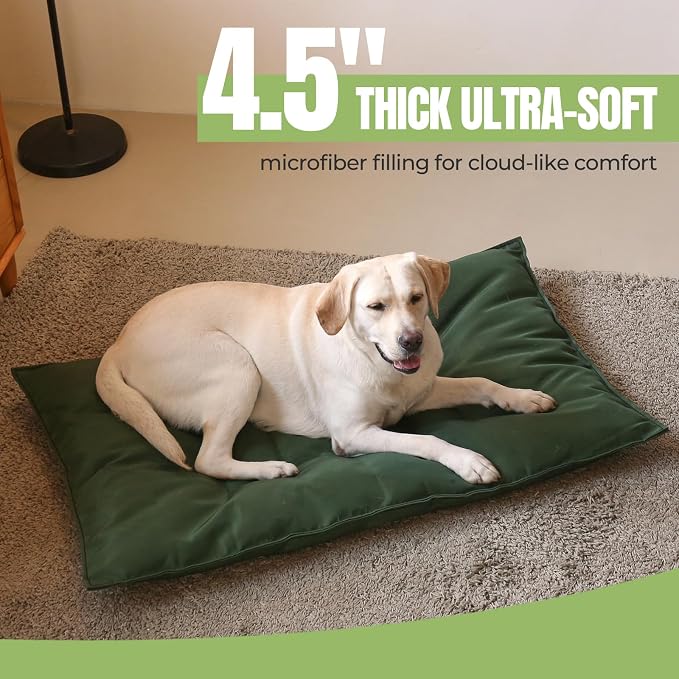 Chew Proof Indestructible Dog Bed - Durable Dog Bed for Aggressive Chewers, Machine Washable & Waterproof Indoor Outdoor Crate Pad, Tough Kennel Pad for Large Dogs (Large (28"x41"),Green)