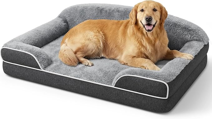 TRAHOME Orthopedic Dog Bed for Extra Large Dogs, 45 x 30 Inch Waterproof Egg Crate Foam XL Dog Couch Bed with Sides, Washable Removable Cover, Non Slip Bottom, Dark Grey
