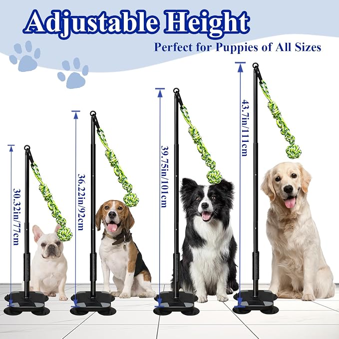 Indoor Suction Cup Dog Toy with 3 Ropes - Adjustable Height Tug Toy for Small to Large Dogs, Interactive Boredom Relief for Solo Play on Tile Floors
