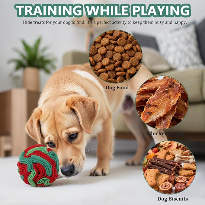 Snuffle Ball for Dogs - Interactive Dog Toys to Keep Them Busy, Dog Puzzle Toy with Soft Fabric for Small, Medium, Large Dogs Daily Companionship, Training Reward Gift