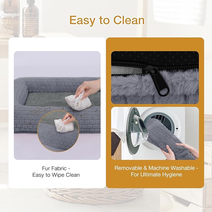 Plush Orthopedic Dog Bed for Medium Large Dogs, Memory Foam Bolster Sofa Bed with Removable Washable Cover, Waterproof Lining & Non-Slip Bottom (Grey-S)