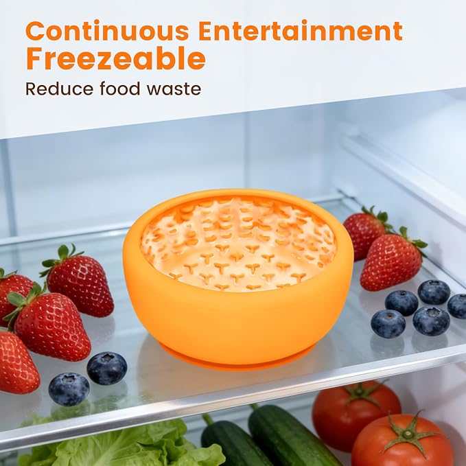 Dog Slow Feeder Licking Bowl,Freezeable Anxiety Relief Treat Dispenser, Non-Slip Anti-chocking Pet Dish,Entertainment Interactive Puzzle Toy for Mediuml Large Breed, BPA Free Silicone Dishwasher Safe