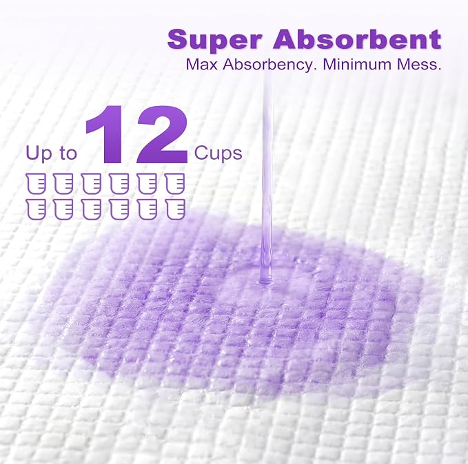 MIZOK Dog Pads Extra Large 28x44in, XXL Potty Pads for Dogs, Keeps Fresh & Clean, Ultra Absorbent Up to 12 Cups, 6 Layers Leak-Proof, Purple Lavender Color (30 Counts)