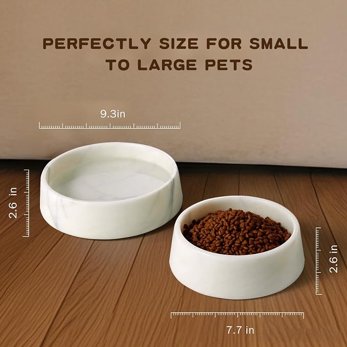SAMAH White Marble Dog Bowl, Non-Slip Non-Tipping Heavy Dog Food Bowl, Large Weighted Stone Dish, Natural Marble Pet Water Bowl, Easy to Clean, Perfect Gift for Cat & Dog Lovers, Holds 6 Cups(6 lbs)