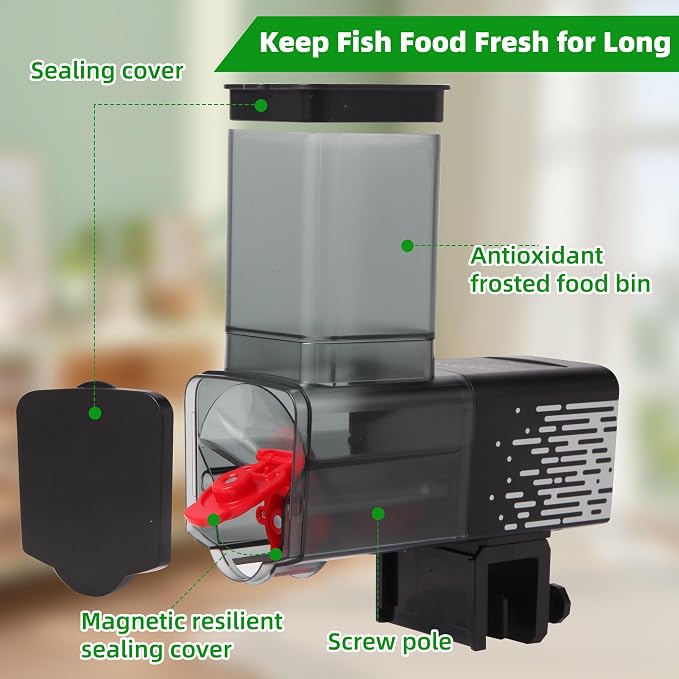 Fish Feeder Automatic Dispenser for Indoor Aquarium, Screw Push Design, 17oz Large Capacity