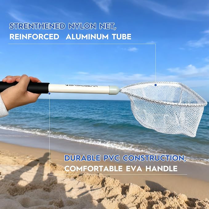 BasicGear Compact Baitwell Net for Live Bait – Soft Nylon Mesh, Aluminum Frame, EVA Non-Slip Grip & Anti-Drop Rope