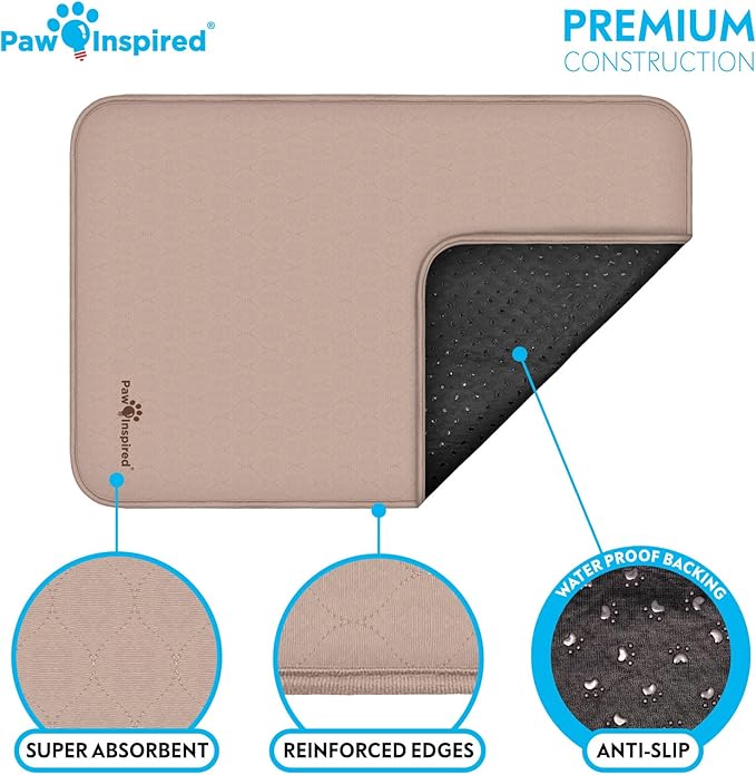 Paw Inspired Washable Crate Liners for Dogs (2 Pack), Leakproof, Non-Slip Pee Pads for 36 Inch Kennels, Reusable Puppy Pads for Potty Training, Whelping, Waterproof Mat (35x22 Inch, Pack of 2)