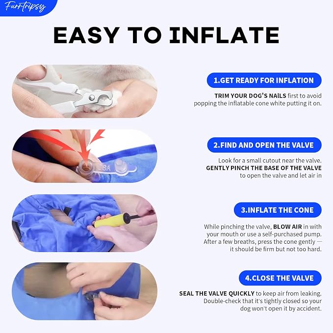 Inflatable Dog Cone Collar with Detachable Sturdy Shield,Soft&Lightweight-Ideal for Post-Surgery Recovery and Daily Wear,Suitable for Small Medium Large Dog Breeds(Blue,XL)