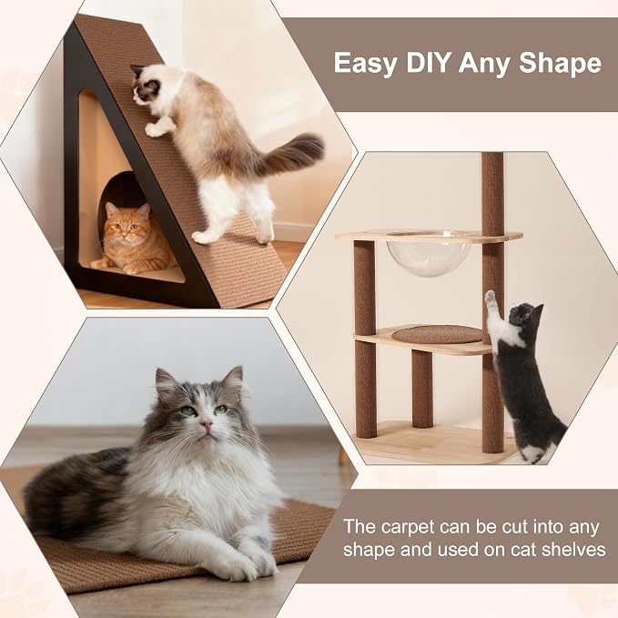 Cat Scratch Furniture Protector, Self-Adhesive Cat Scratcher Mat, Couch and Furniture Protector from Cat Claws, Brown, 1Set