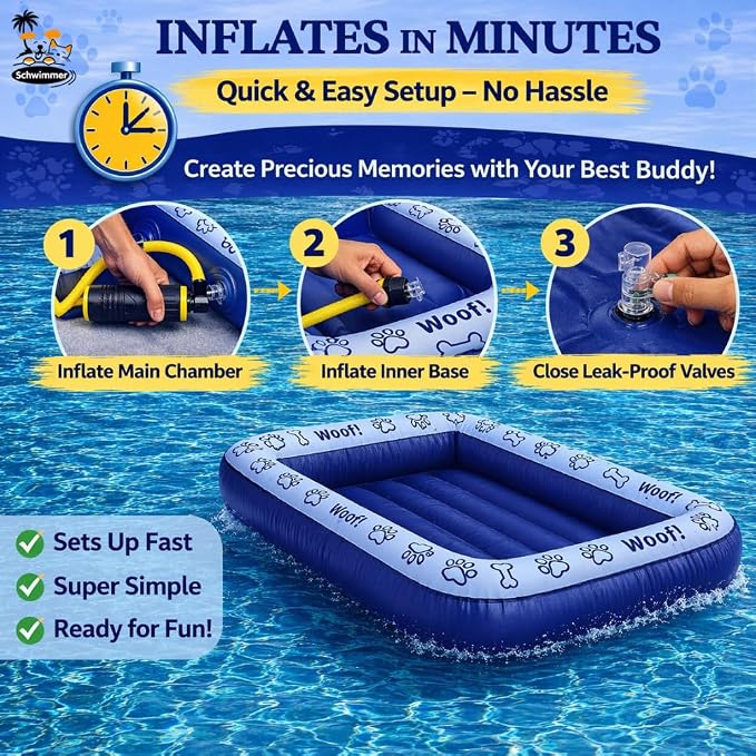 Schwimmer Dog Pool Float – Premium Pool Float for Large Dogs up to 220lbs – Durable & Inflatable Dog Raft for Pool, Lake & Beach – Comfortable & Safe Floating Mat for Summer Fun - Dog Floatie