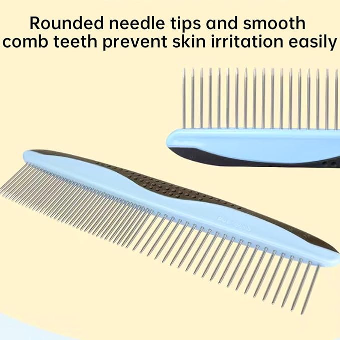 pet pro grooming tool, double-sided undercoat brush and stainless steel pin combflea comb. Ideal for grooming and removing long & matted hair of cats and dogs. (4-piece set)