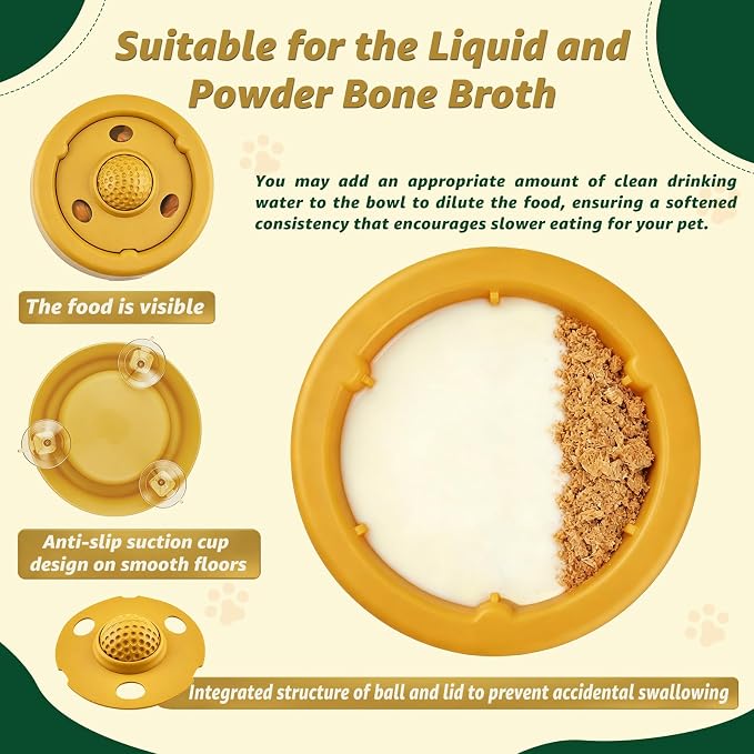 Golden Cup Slow Feeder Dog Bowls for Liquid Treat, Textured Spherical lid Integrated Anti-Slip Base, Yogurt Bone Broth Lick mat Dog Toy Prevent Accidental Ingestion Assist Digestion, slowing Feeding