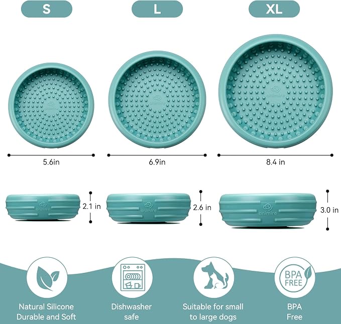 Dog Lick Bowl, Animire Freeze Lick Mat for Dogs, Non-Slip Slow Feeder Licking Bowl Enrichment Treat for Distraction Anxiety Relief, Food Grade Silicone, Dishwasher Safe(Teal,S)
