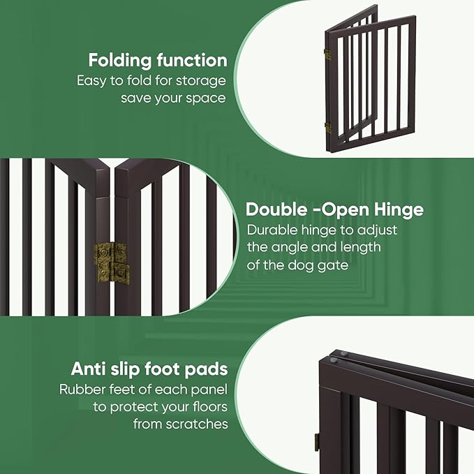 Dog Gates for Doorways, Freestanding Foldable Dog Gate Indoor, Pet Gates for Doorways Bedroom, Puppy Gate with Metal Support Feet, Room Divider 2 Panels (Brown)