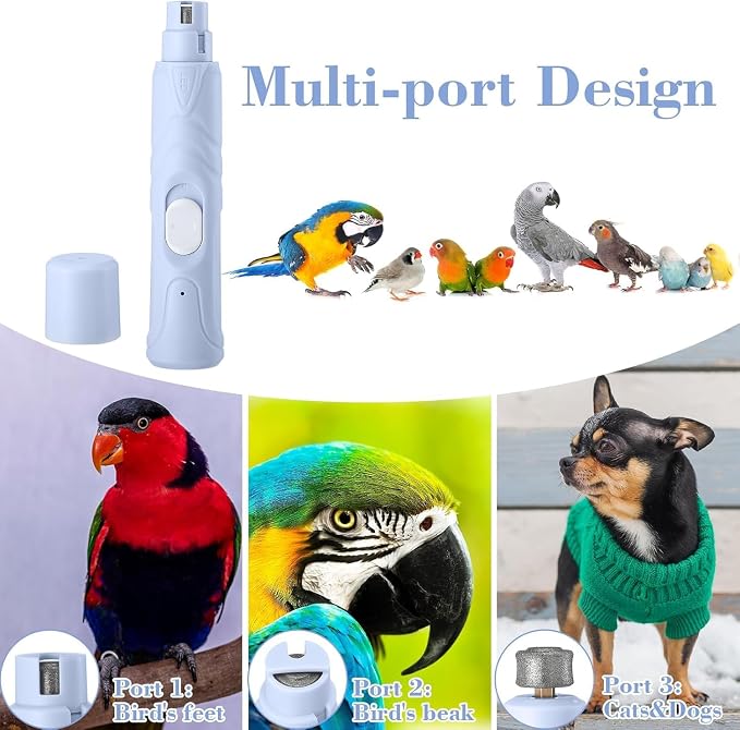 Electric Nail Grinder with LED Light for Birds & Small Animals | 3-in-1 Nail Care Kit with Nail File & Clipper | Safe and Quiet Grooming Tool for Hamsters, Rabbits, and Other Small Pets