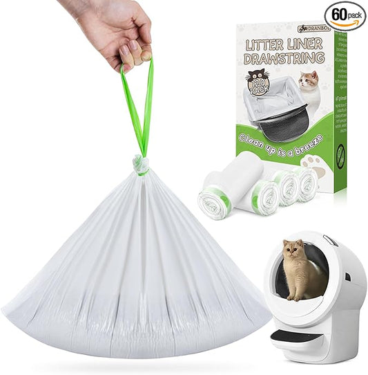 120 Count Cat Litter Bags for Litter Box Robot 4/3/5, Pre-Separated Thick Self-Cleaning Litter Box Liners, Heavy Duty Drawstring Litter Bags for Automatic Litter Box, 26.4" x 15.7"