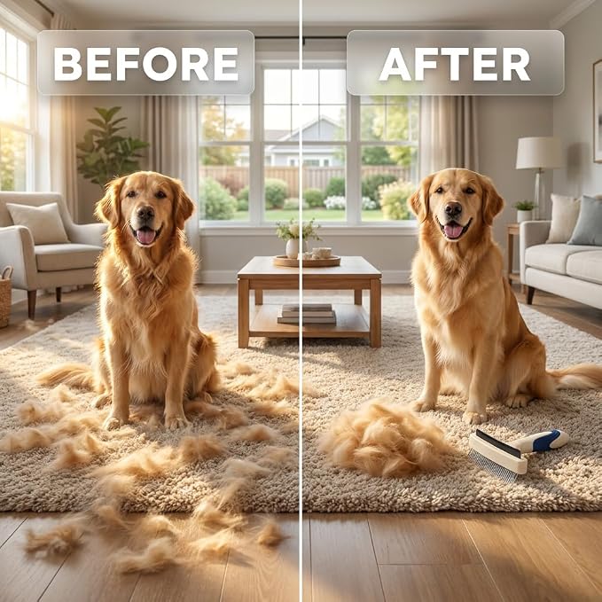 2026 Newly Upgraded 2-in-1 Dual-Sided Pet Grooming Tool for Shedding, Deshedding & Dematting Comb with Movable Stainless Steel Teeth and Curved Blade, Ideal for Cat & Dog Owners