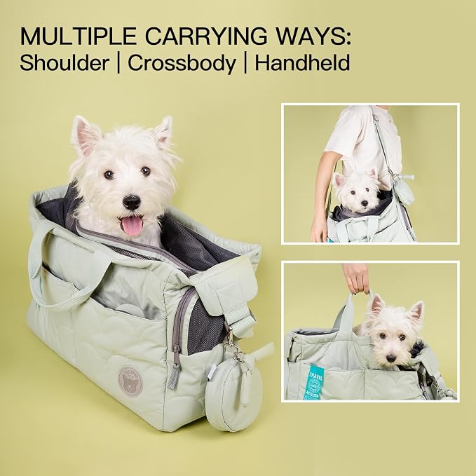 Macaron Cloud Pet Carrier Bag for Small Dogs and Cats, Lightweight Handheld Shoulder Crossbody Puppy Carrier with Storage Pocket, Breathable Expandable Pet Travel Carrier (Pea Green)